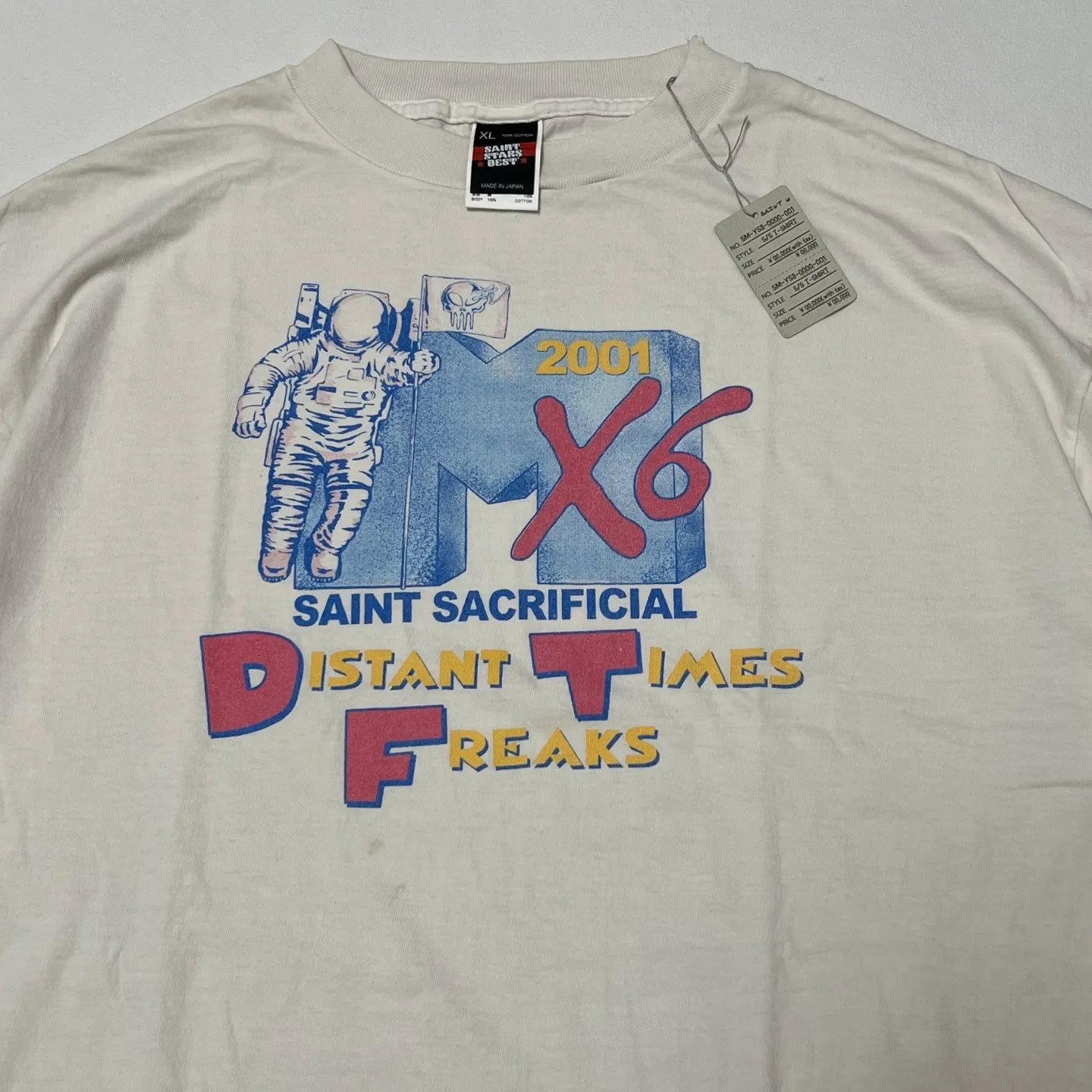 SAINT Mxxxxxx × Sean Wotherspoon SW_SS TEE/ASTRO/WHT SW joint retro enzyme-washed old tee Astronaut distressed short-sleeved off-white S-XL Correct version Customized SW joint wash water label Original development Production without looking at pictures Printing pixel level restoration Handmade acrylic ready-made clothing graffiti ink